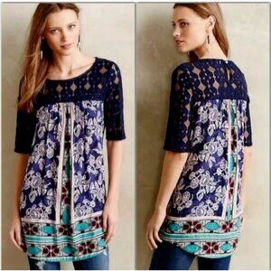 Anthropologie Akemi + Kin Blouse Maite Floral Lace Tunic Top Boho Size Large